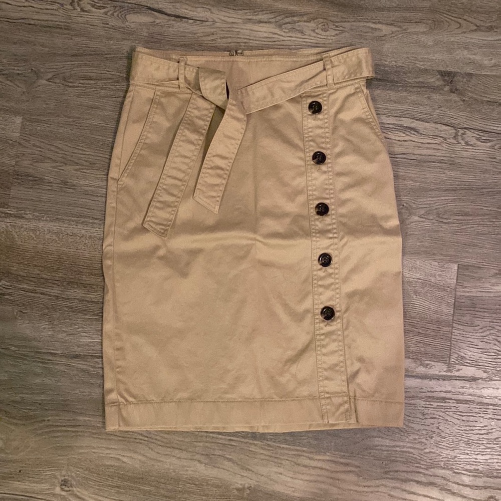 Petite Cotton Sateen Button Front Pencil Skirt In Buckwheat